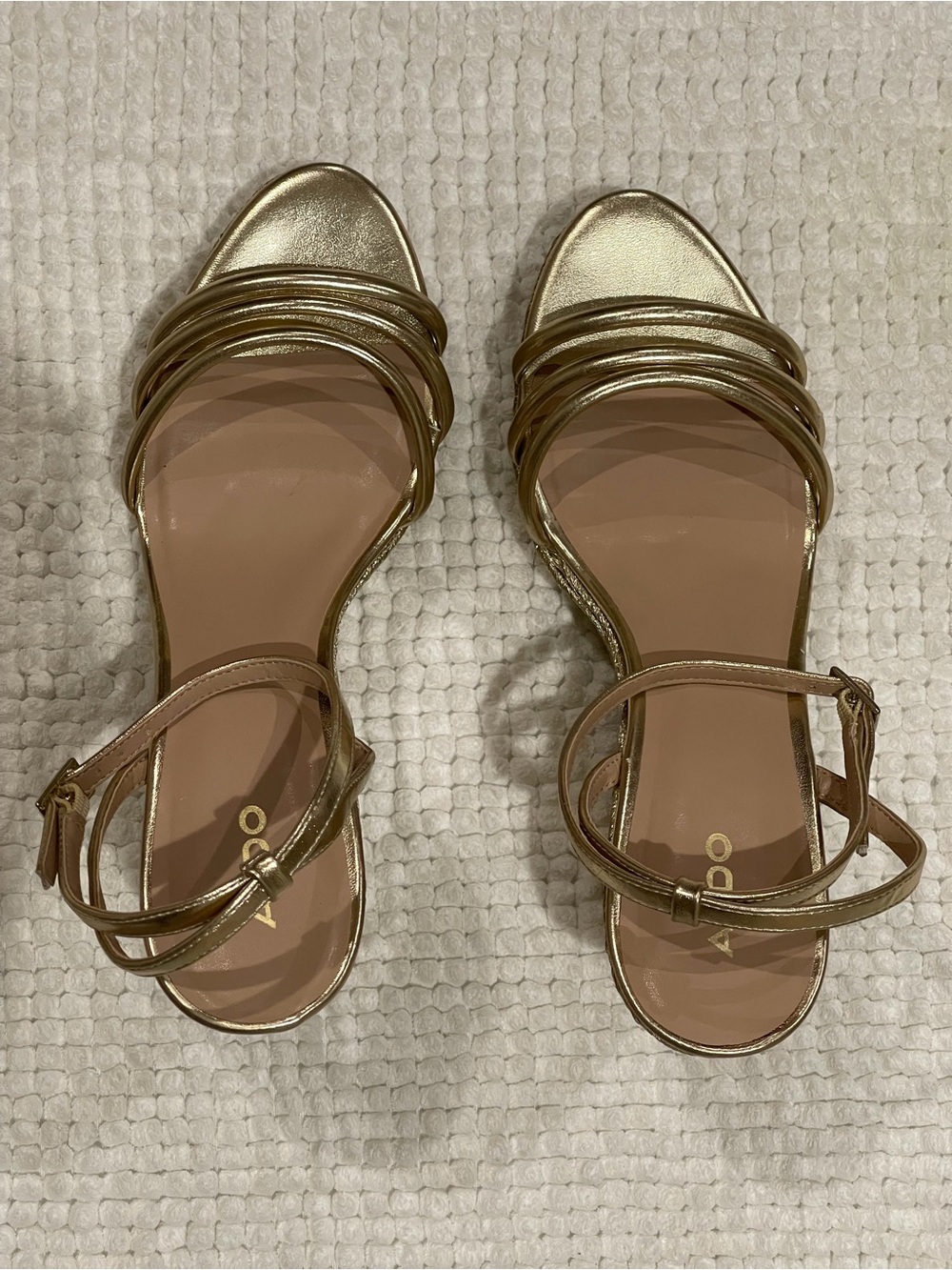 Aldo Metallic Gold Multi-Strap Wedge Sandals